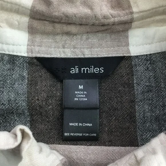 Ali Miles Linen Blend Button Up Tunic sz M Nova Check Plaid Ruffle Babydoll NEW - Picture 10 of 11